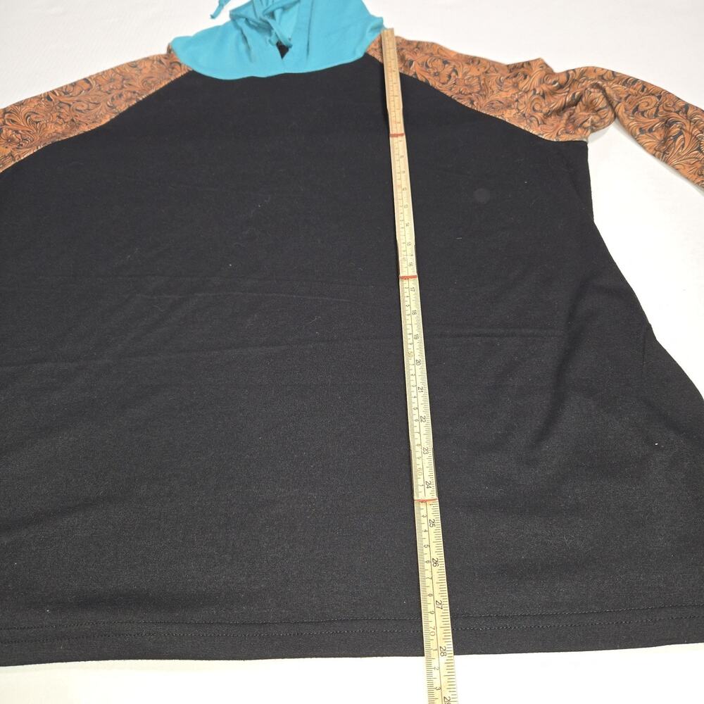 Crazy Train Women's 3XL Hoodie Black Teal Floral Paisley Raglan Western Boho - Picture 5 of 9